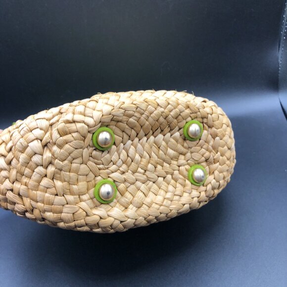 Michael Kors Straw and Green Leather Tote Bag w/Gold Color Hardware Excellent - Picture 8 of 15